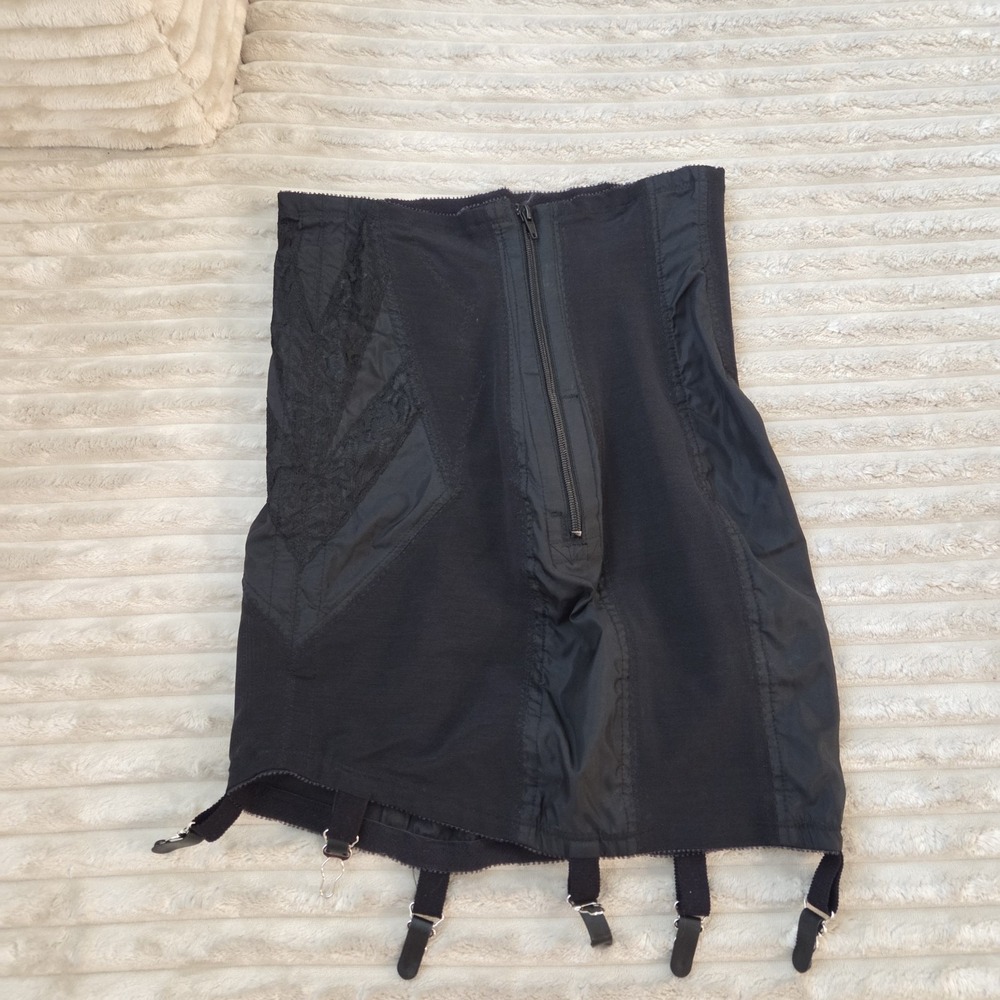 Rago 1294 Black Open Bottom Girdle Shapewear Size Large 30 Zipper Garter Straps - Picture 7 of 12